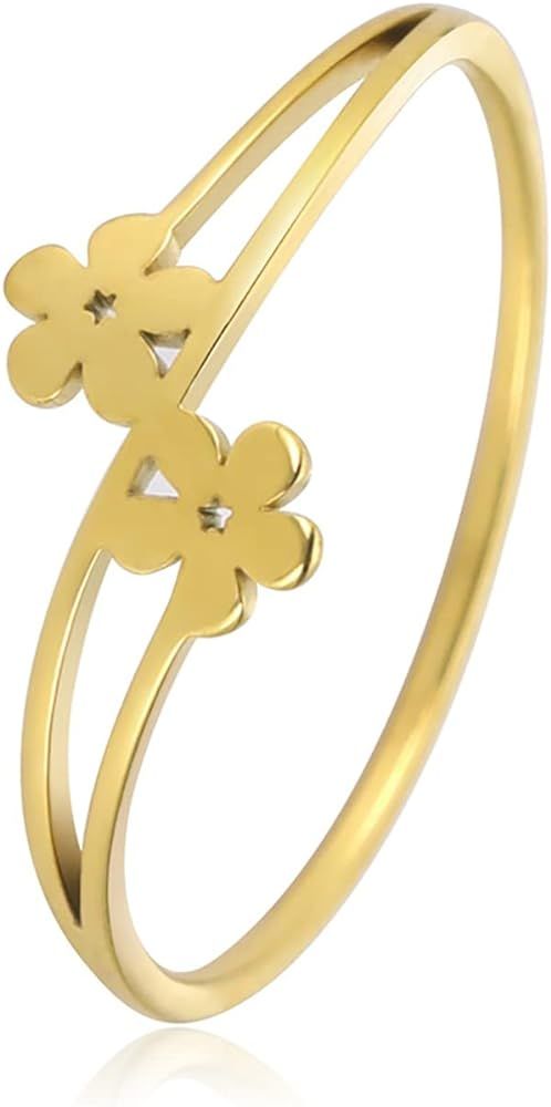 Aktully Daisy Flower Rings for Women 18K Gold Minimalist Stacking Ring Lucky Rings Daisy Ring Sta... | Amazon (US)