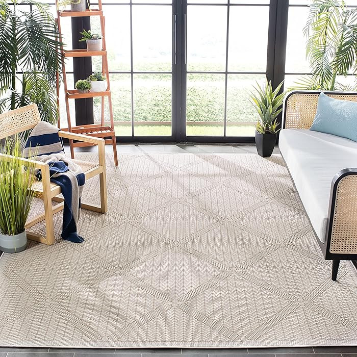 SAFAVIEH Washable Rug Outdoor Bermuda Collection - 6'7" Square, Cream & Beige, Non-Shedding & Eas... | Amazon (US)