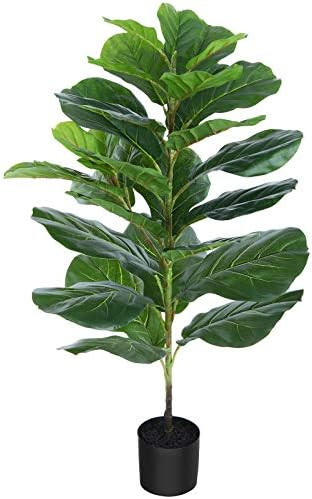 CROSOFMI Artificial Mini Fiddle Leaf Fig Tree 37 Inch Fake Ficus Lyrata Plant with 32 Leaves Faux... | Amazon (US)