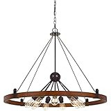 Cal Lighting FX-3698-9 60w X 9 Lucca Wood/Metal Chandelier (Edison Bulbs Not Included), Oak/Iron | Amazon (US)