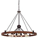 Cal Lighting FX-3698-9 60w X 9 Lucca Wood/Metal Chandelier (Edison Bulbs Not Included), Oak/Iron | Amazon (US)