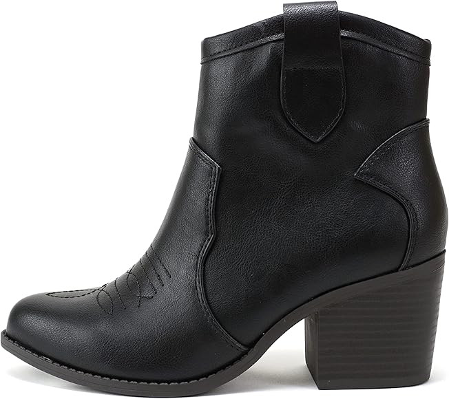 Soda “TELLER” ~ Women Western Stitched Pointed Toe Low Block Heel Ankle Boot | Amazon (US)