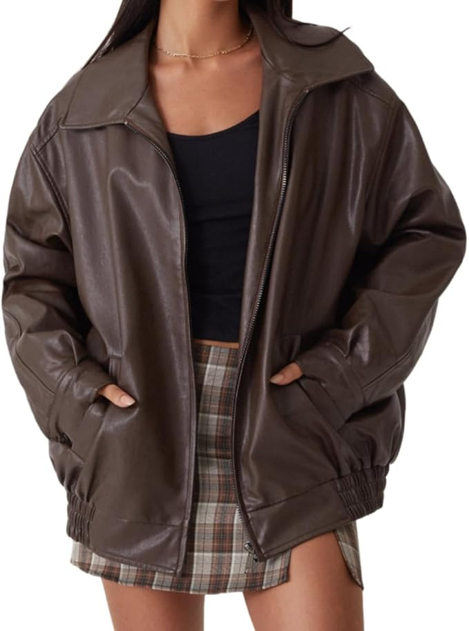 IRONCAS PU Leather Bomber Jacket for Women Retro Leather Faux Moto Biker Coat Women's Oversized J... | Amazon (US)