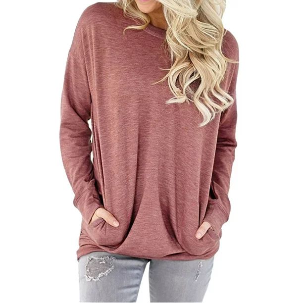 Women's Solid Color Front Pocket Long Sleeve Autumn Casual Top - Walmart.com | Walmart (US)