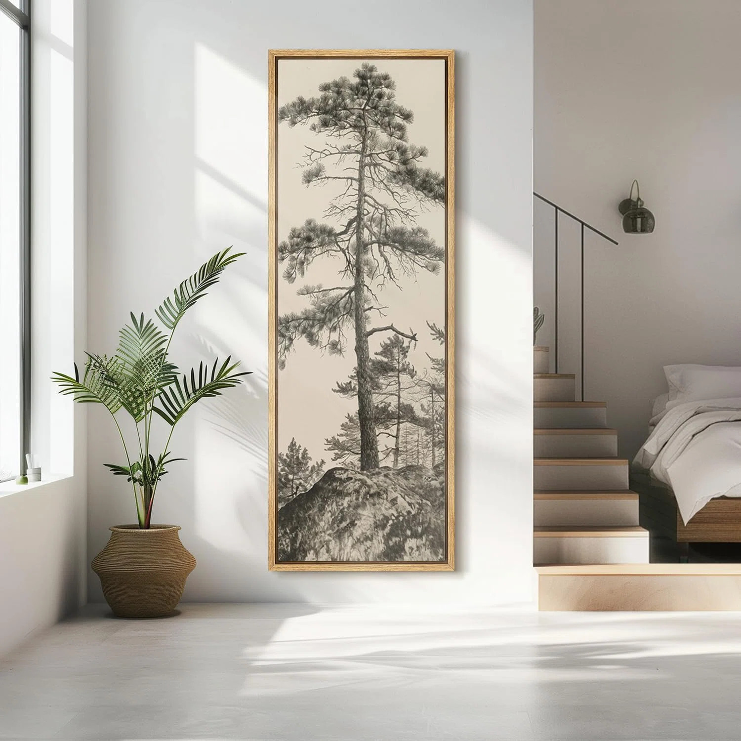Vintage Pine Tree Landscape Modern Rustic Artwork - Extra Large Framed Wall Art Canvas Print | Wayfair North America