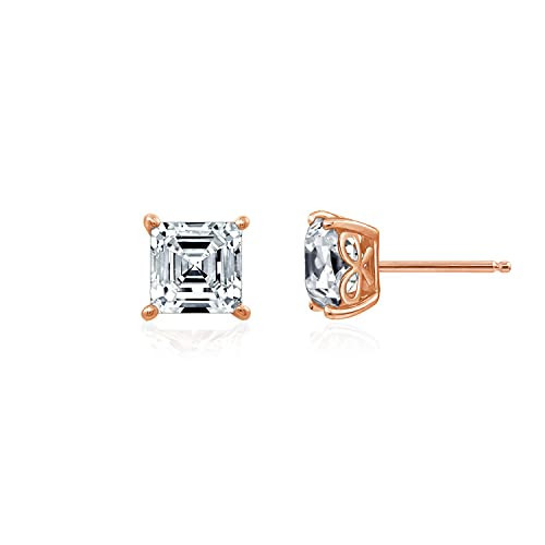 Amazon Essentials Rose 18K Gold Plated Sterling Silver Stud Earrings set with Princess Brilliant Cut Infinite Elements Cubic Zirconia (5 cttw), (previously Amazon Collection) | Amazon (US)