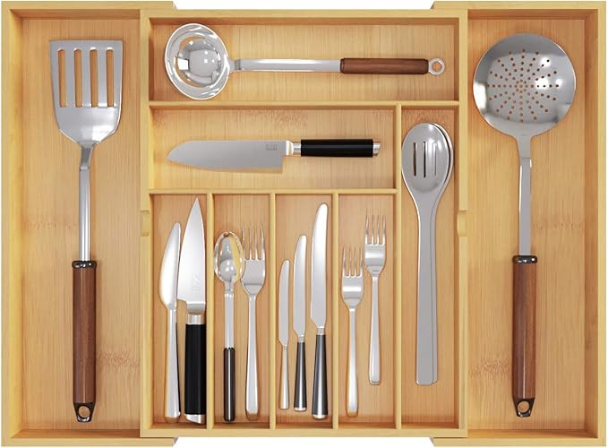 BAMEOS Utensil Drawer Organizer, Cutlery Tray Desk Drawer Organizer Silverware Holder Kitchen Kni... | Amazon (US)