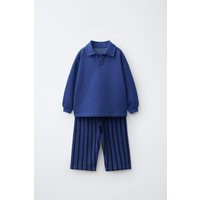 Zara - Striped Polo Sweatshirt And Wide-Leg Pants Set - Bluish - 5 Years (43,3 Inches) - Kids | Zara US