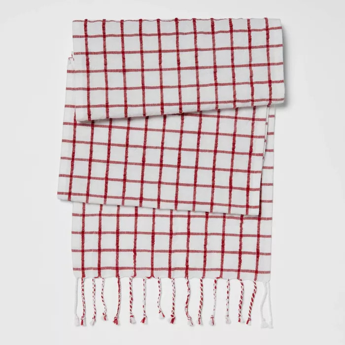 72" x 14" Cotton Windowpane Table Runner Red - Threshold™ | Target