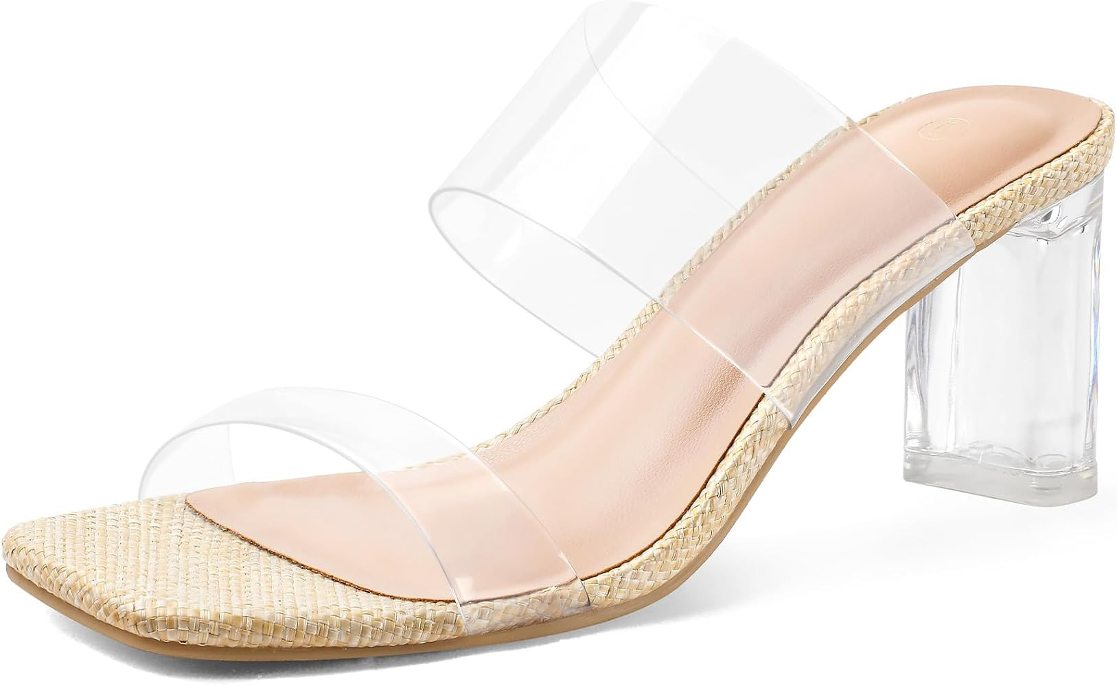 mysoft Clear Heels for Women Transparent Two Strap Block Chunky Square Heel Sandals Open Toe Slip... | Amazon (US)