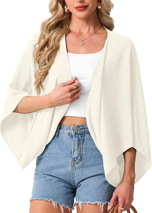 GRECERELLE Women's Summer Lightweight Cardigan Open Front Casual Loose Cropped Kimono Cover Ups | Amazon (US)