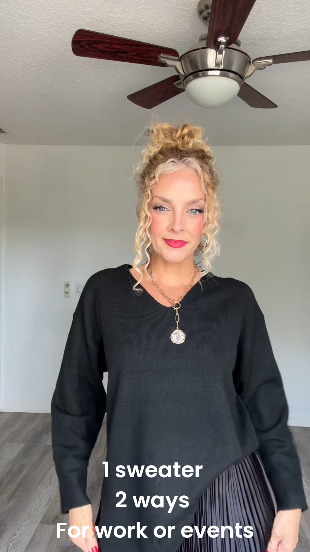 Black sweater worn 2 diff ways for office or any event you might need to dress up for this winter. Skirt is a small, sweater is a small, pants size 8 but I need a 6 they are too big 
Sweater and skirt are from brave and true they are at dillards or Nordstrom 
Pants are express 

#LTKOver40 #LTKWorkwear #LTKootd