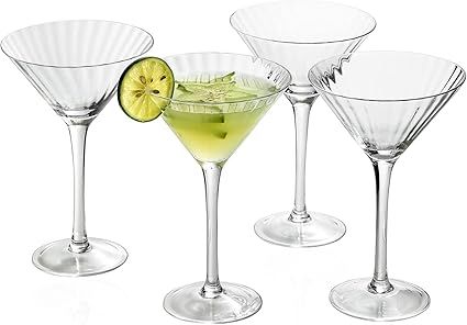 1500° C TABLETOP Radial Ray Martini Glasses 7.5 oz. Set of 4 with Long Stem for Cocktails | Amazon (US)