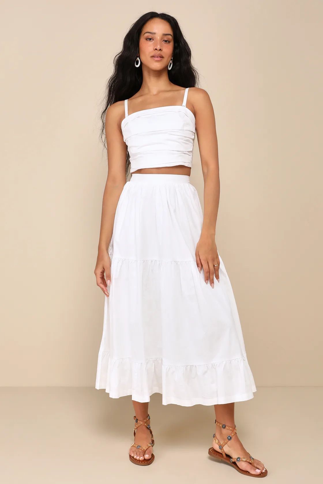 Daytime Perfection White Cotton Tiered Midi Skirt | Lulus