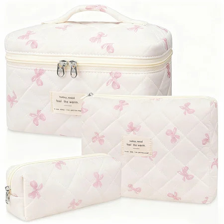 Soda Candy Makeup Bag Large Quilted Cosmetic Bag Floral Make up Bag for Women Cute Cotton Makeup Bag Set Travel Toiletry Organizer Bag Bow Tie | Walmart (US)