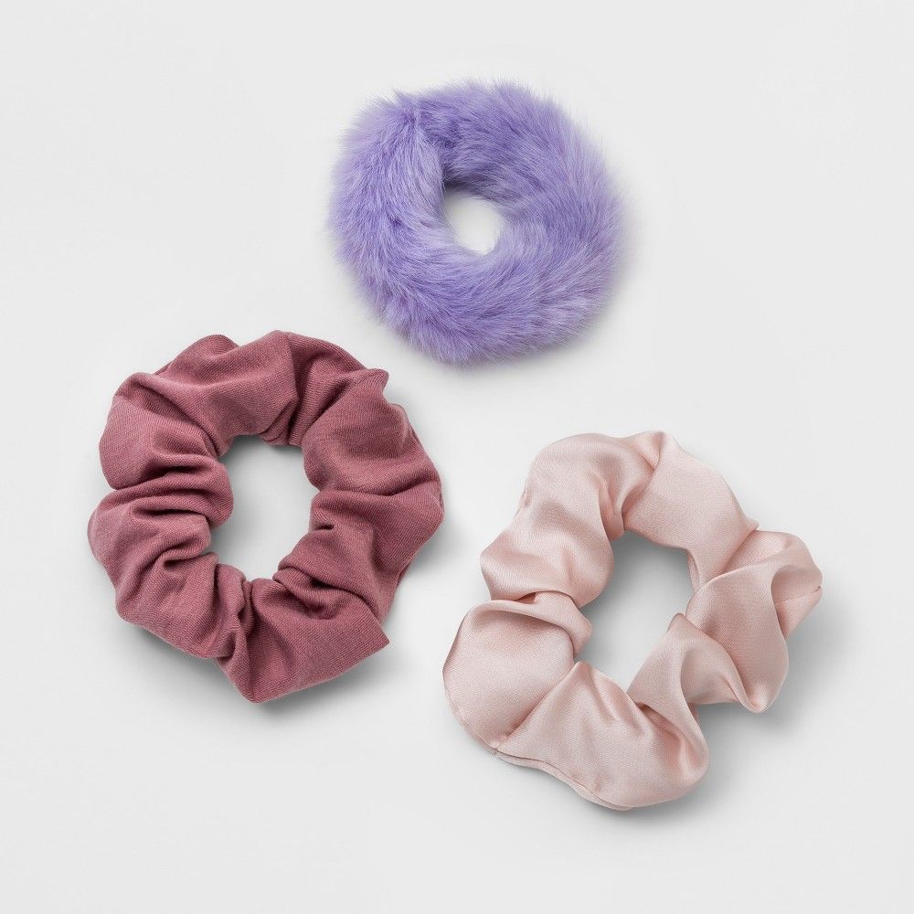 Twister, Faux Fur, Satin, Jersey Hair Elastics 3ct - Wild Fable Purple | Target