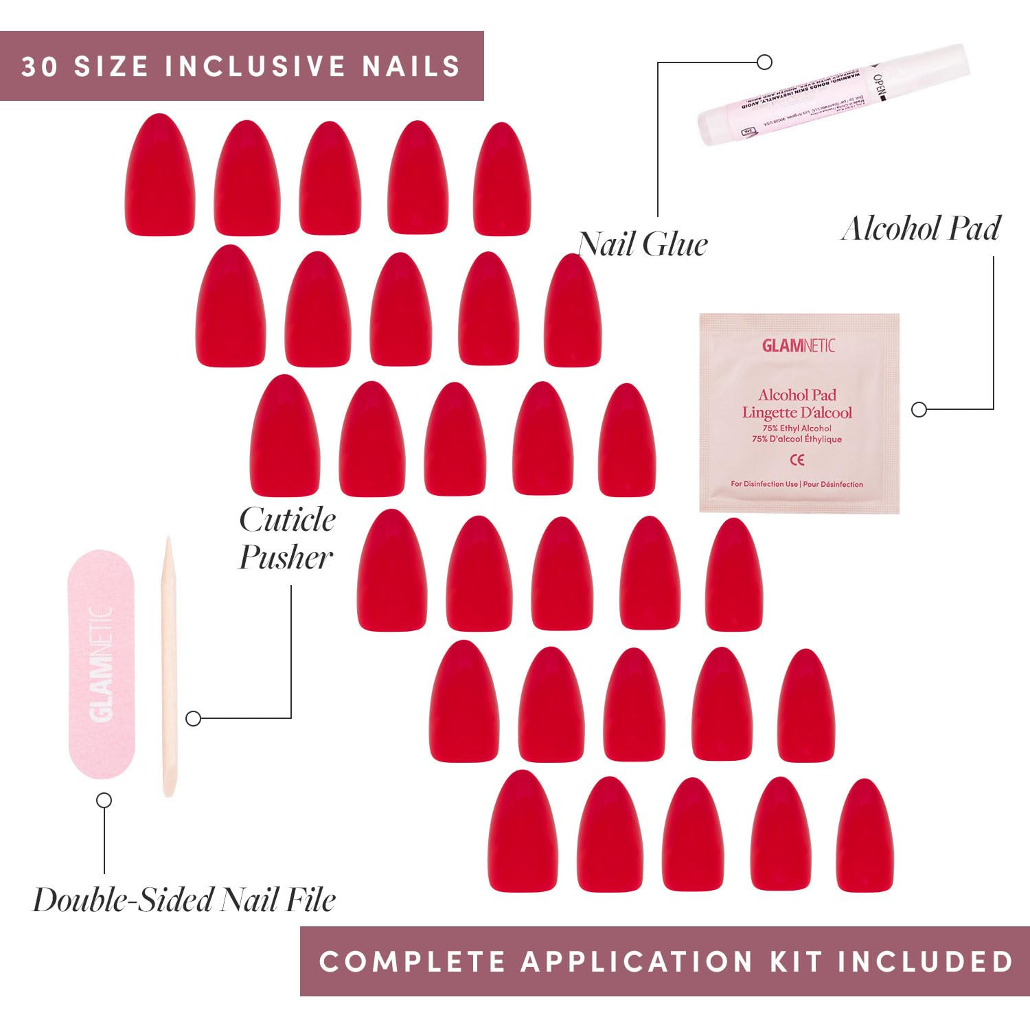 Glamnetic Press On Nails - Fiery Red | Opaque Bright Red Short Almond Fake Nails, Salon Quality |... | Amazon (US)