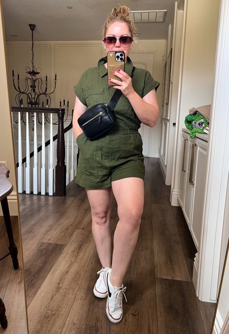 OOTD - Short sleeve romper (wearing a 6).  Easy outfit!  I love it with these Nike sneakers and crossbody/ belt bag.  

#LTKover40 #LTKshoecrush #LTKstyletip