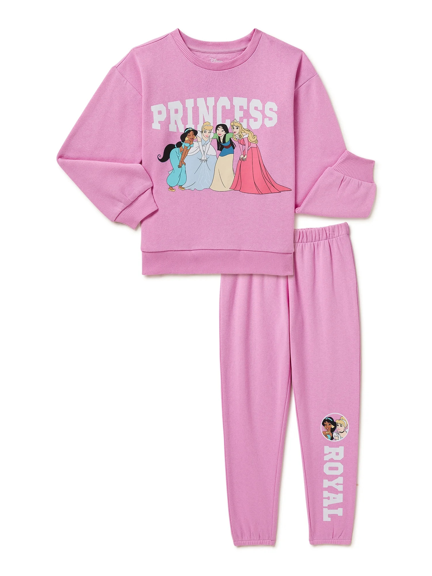 Disney Princess Girls Long Sleeve Crewneck Sweatshirt and Jogger 2-Piece Outfit Set, Sizes 4-16 | Walmart (US)
