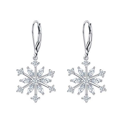 EVER FAITH Snowflake Jewerly Sterling Silver Winter Accessory Sparkle White Cubic Zirconia Flower Leverback Earrings for Womens | Amazon (US)