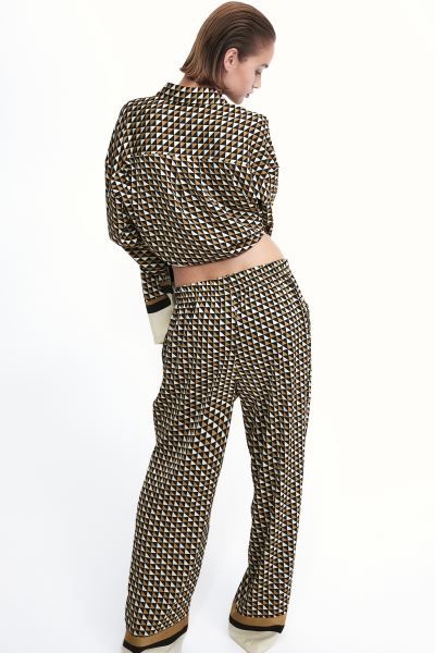 Twill Drawstring Pants - Dark beige/patterned - Ladies | H&M US | H&M (US + CA)