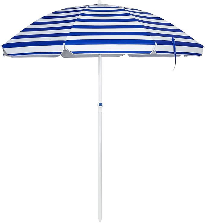 SONGMICS 7 ft Patio umbrella with Fiberglass Ribs, Beach Umbrella, Heavy Duty Outdoor Sports Umbr... | Amazon (US)