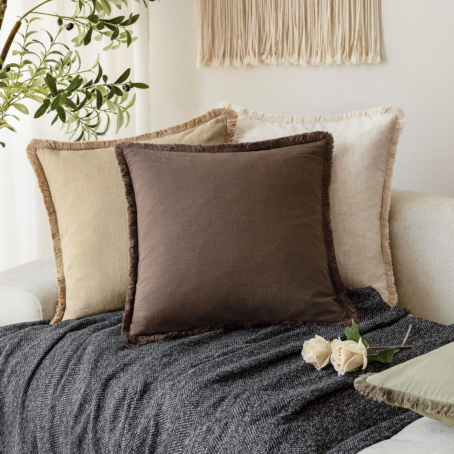 Sanmadrola Throw Pillow Covers Decorative Linen Fringe Throw Pillow Covers Cozy Boho Farmhouse Cu... | Walmart (US)