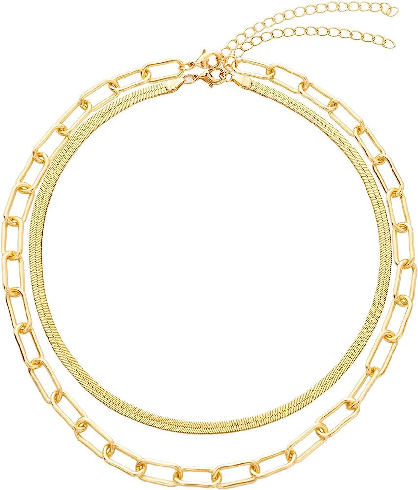 BaubleStar Link Layered Necklace Gold Layering Paperclip Chain Choker for Women | Amazon (US)
