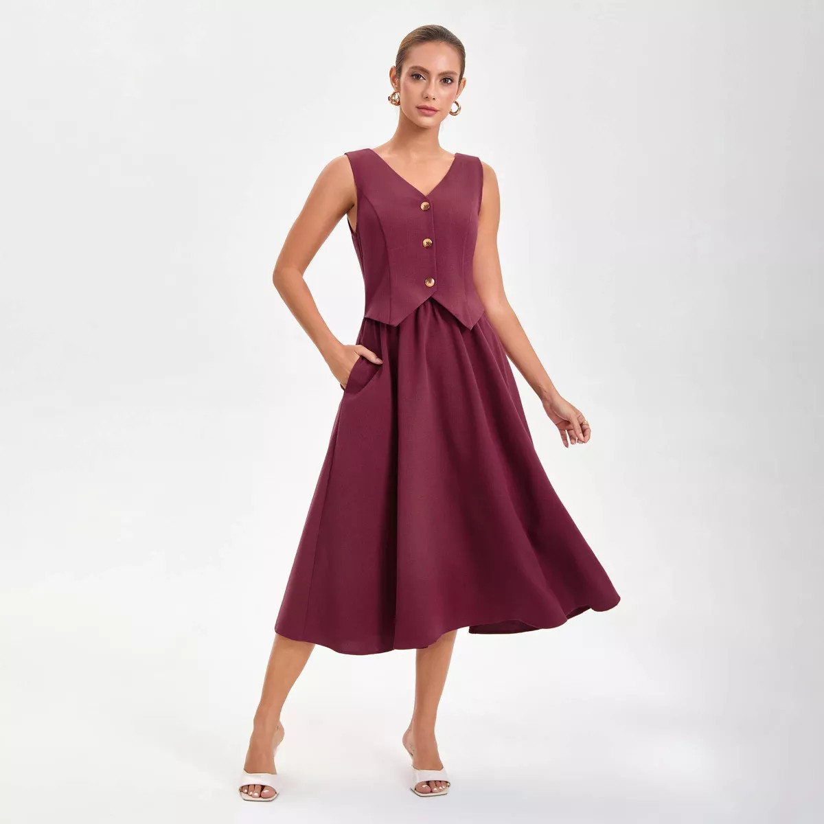 Women's Layered Waistcoat A-Line Dress - A New Day™ Wine Red | Target