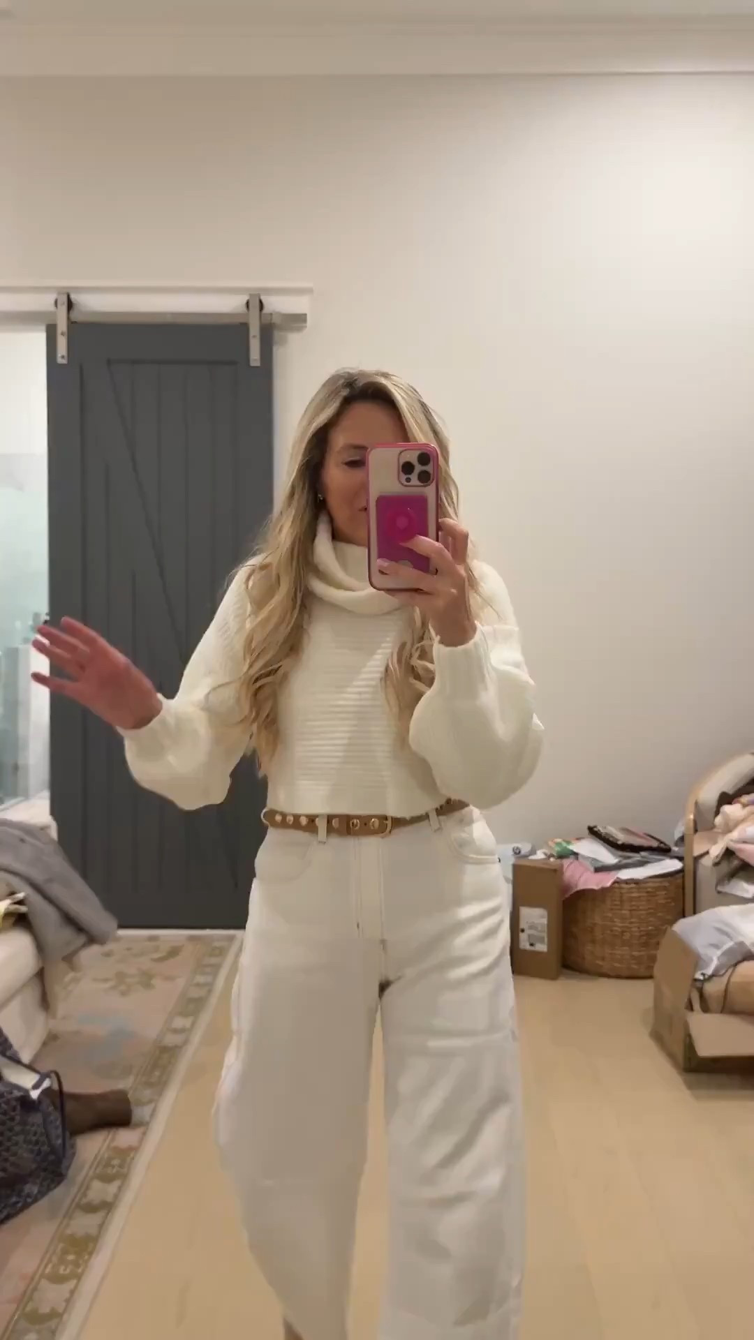 Winter white look! Wearing size 24 jeans and size xs sweater.

#LTKootd #LTKSeasonal #LTKFindsUnder100