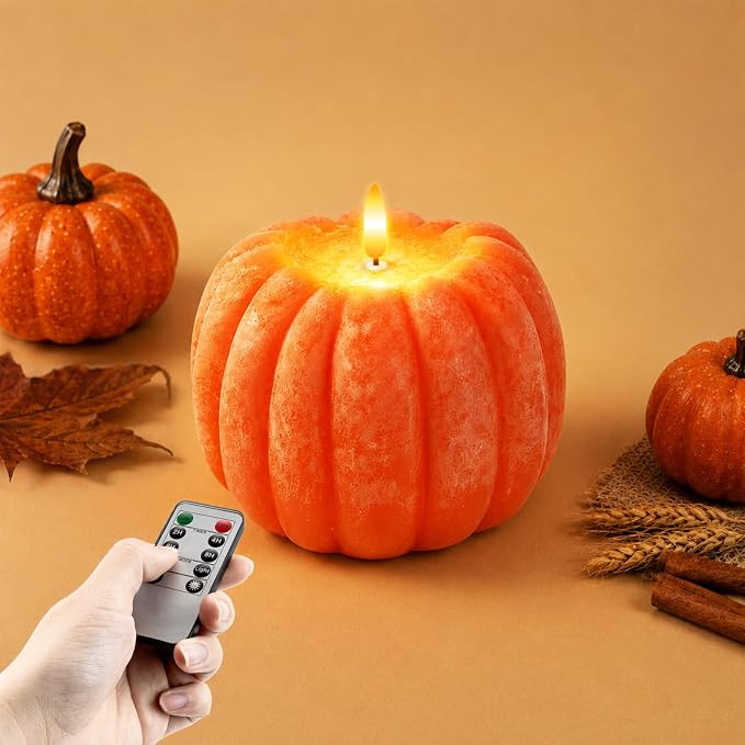 Homemory Flameless Wax Pumpkin Candle Flickering with Remote for Fall Decor | Amazon (US)