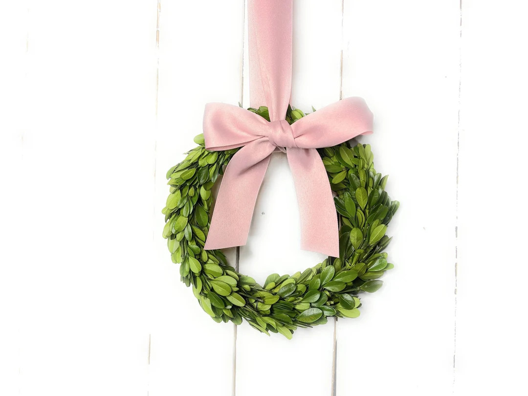 4.5" 6" 8" or 10" Small Mini Preserved Boxwood Spring Wreath w/Blush Ribbon-Year Round Wreath-Wed... | Etsy (US)