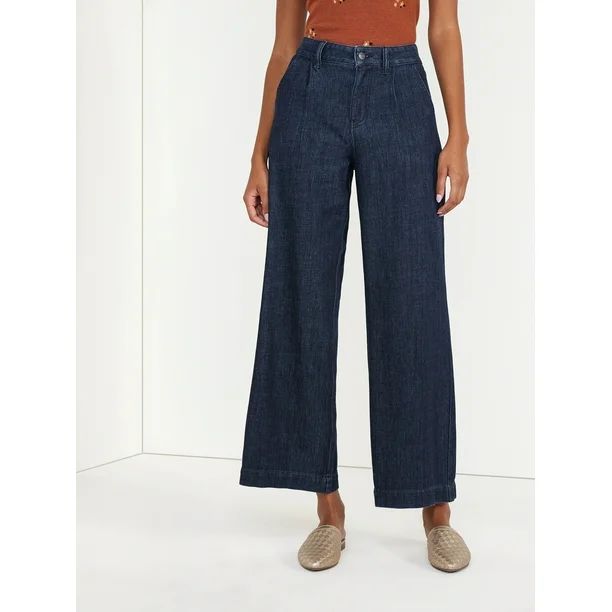 Time and Tru Women's Mid Rise Wide Leg Trouser Jeans, 31" Inseam | Walmart (US)