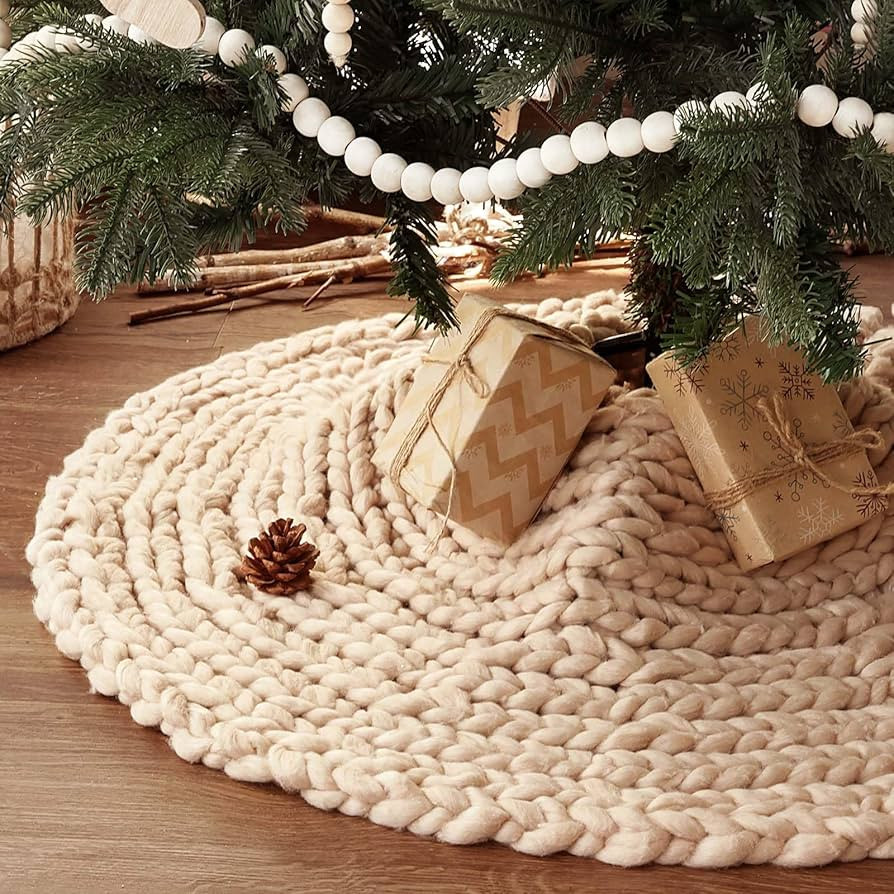 LimBridge Knitted Christmas Tree Skirt: 36 Inches Crochet Beige Tree Skirt, Chunky Knit Thick Rus... | Amazon (US)