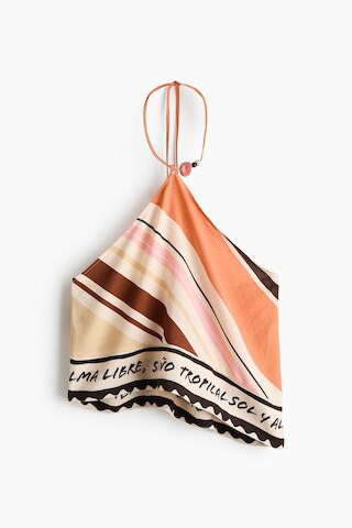 H & M - Printed Halterneck Beach Top - Light Beige/Striped | H&M (US + CA)