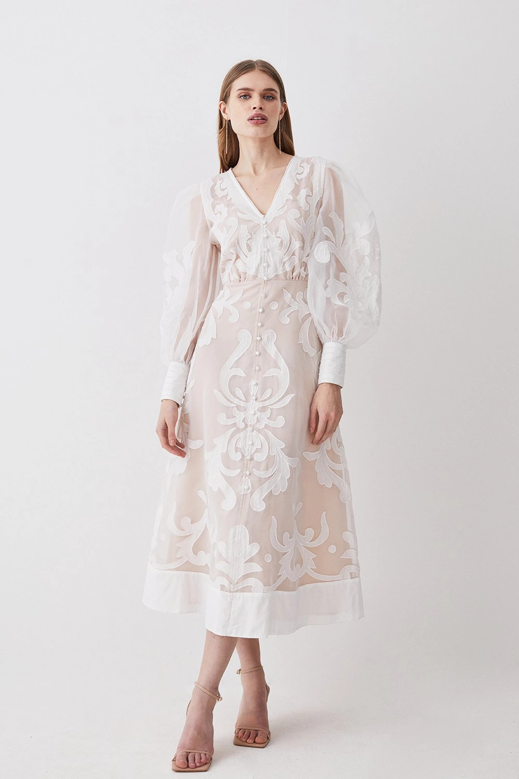 Applique Organdie Buttoned Woven Maxi Dress | Karen Millen US