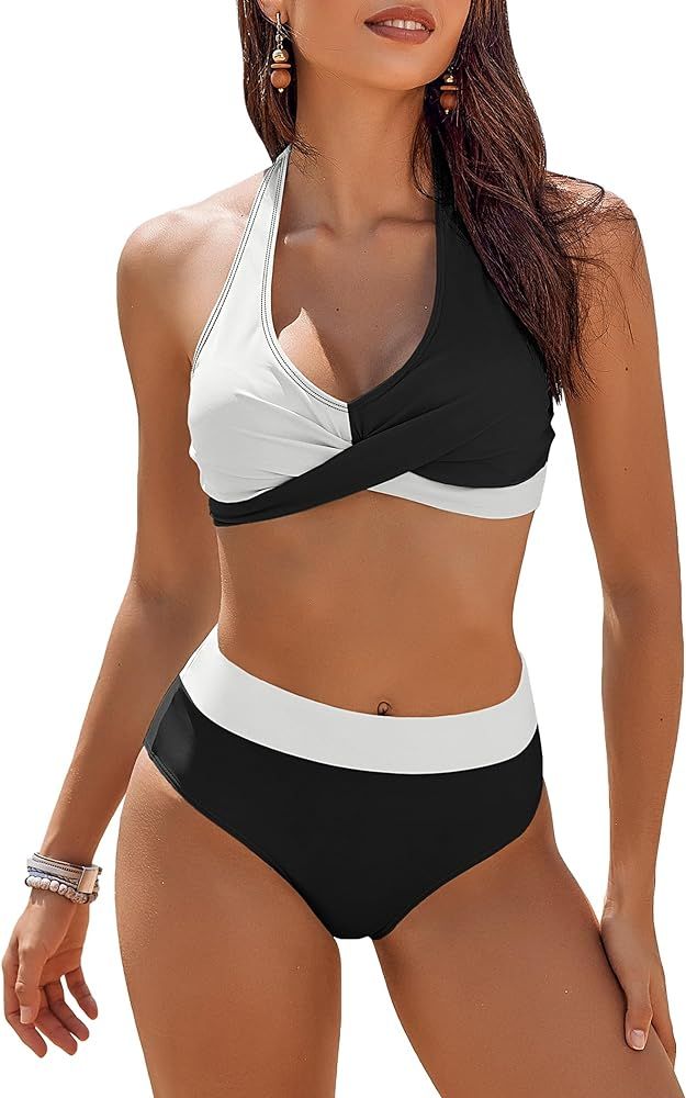 AI'MAGE Women's High Waisted Bikini Sets Tummy Control Swimsuits 2024 Two Piece Bathing Suits Col... | Amazon (US)