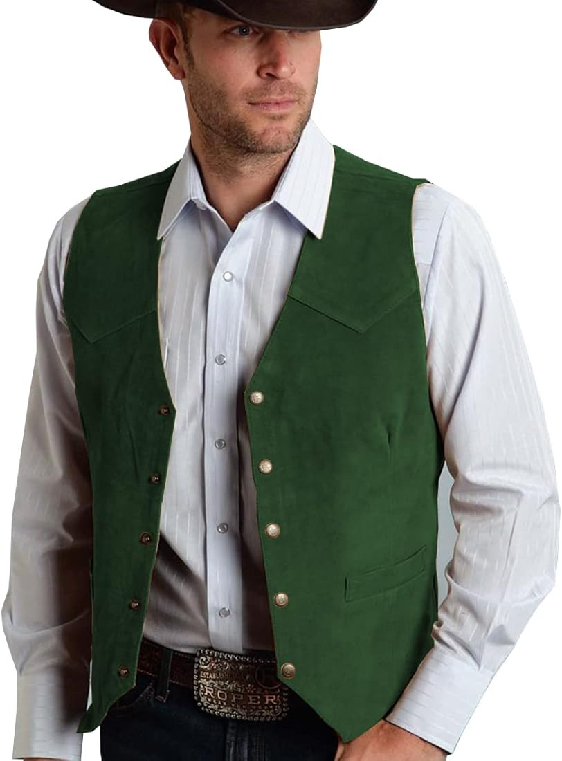 Garqia Clyon Men's Cowboy Suede Leather Vest Western Vest Cowhide Suede Waistcoat Men Vests | Amazon (US)