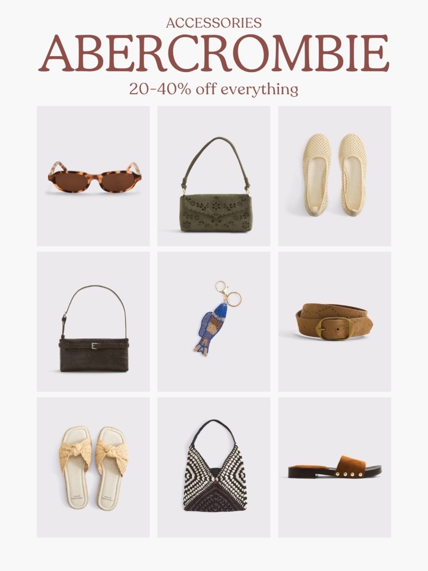 [6/26/26] @abercrombie is currently running 20-40% off everything 🤍 ends 7/1. Linking the cutest bags and accessories for summer! 

*Offer valid online only 6/25/2026-7/1/2026 in US/CA. Exclusions apply as indicated. Online price reflects discount.

#LTKSaleAlert #LTKSeasonal