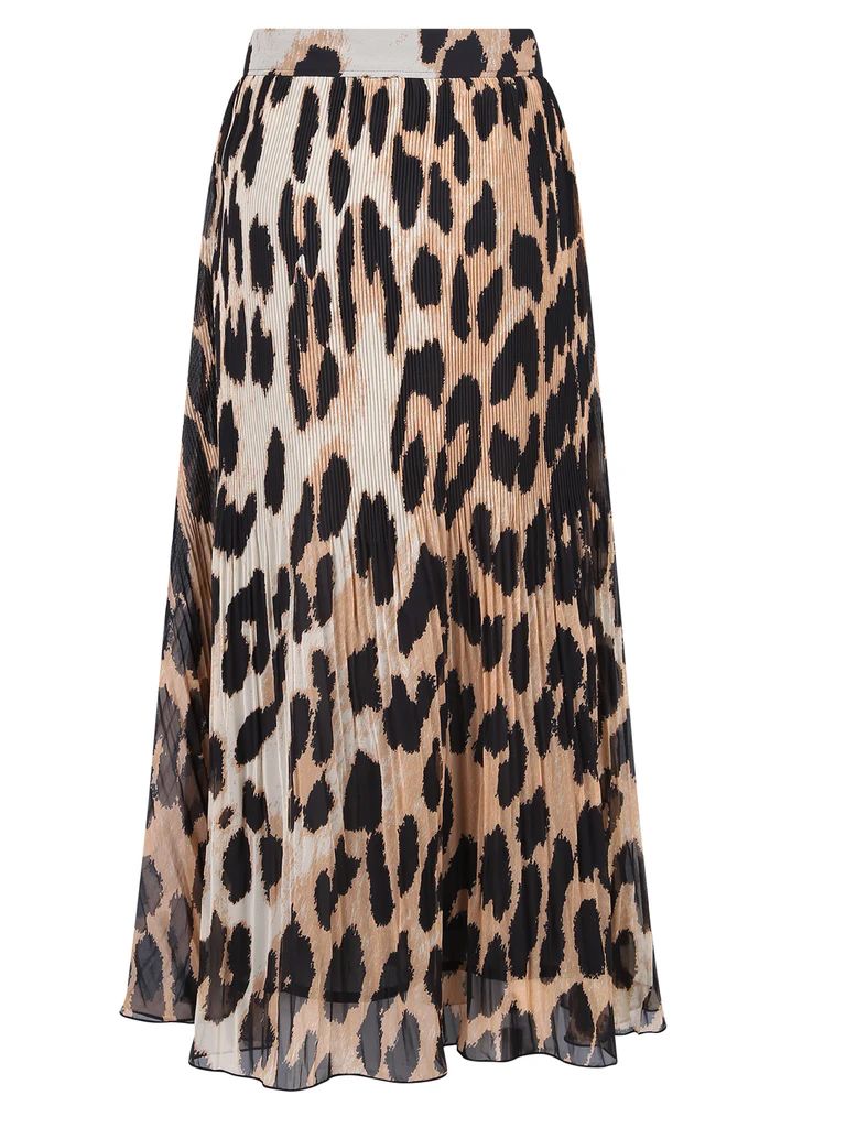 Ganni Pleated Leopard Print Midi Skirt | Cettire Global