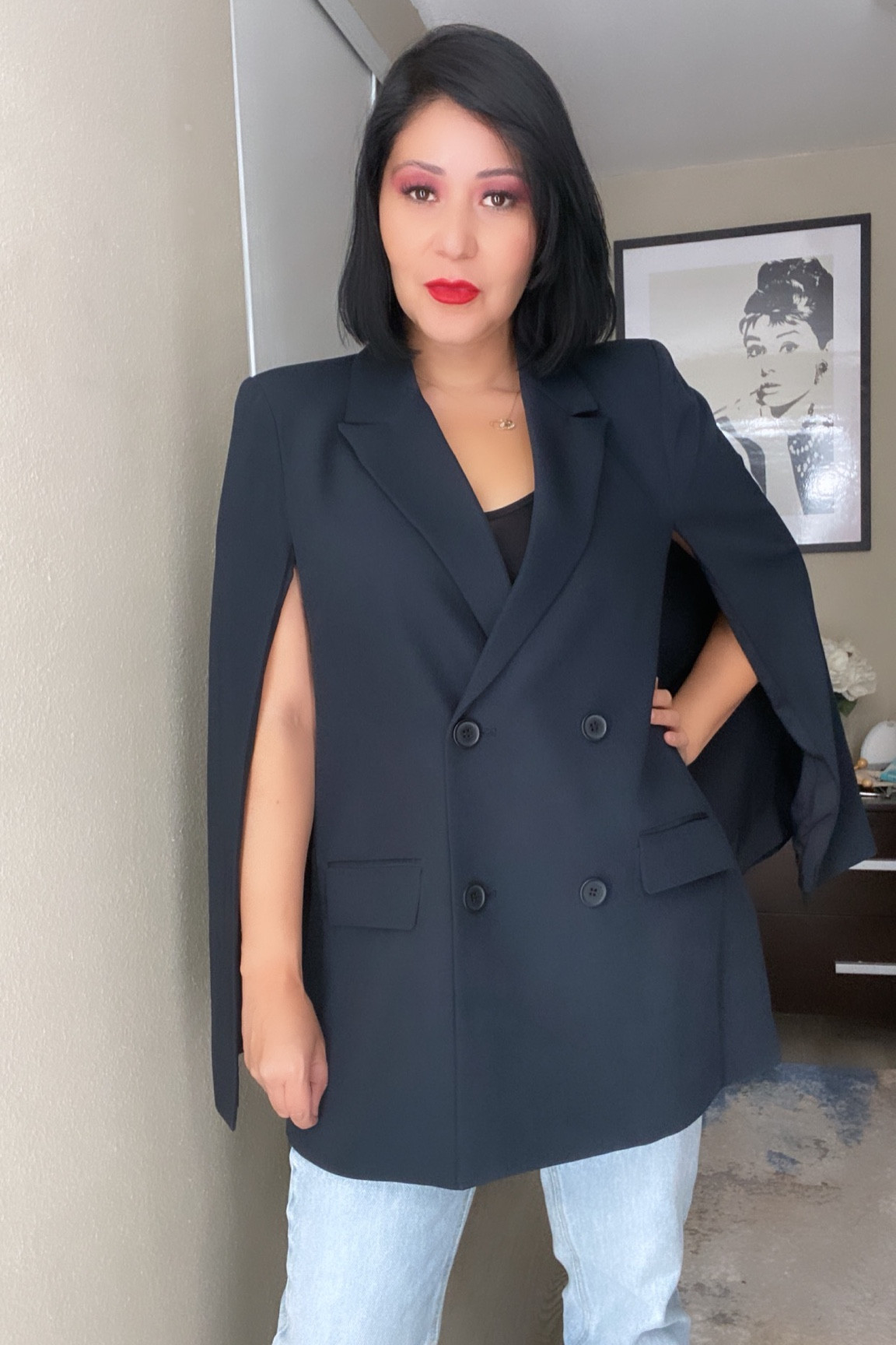 Cape blazer 

#LTKworkwear #LTKstyletip #LTKbeauty