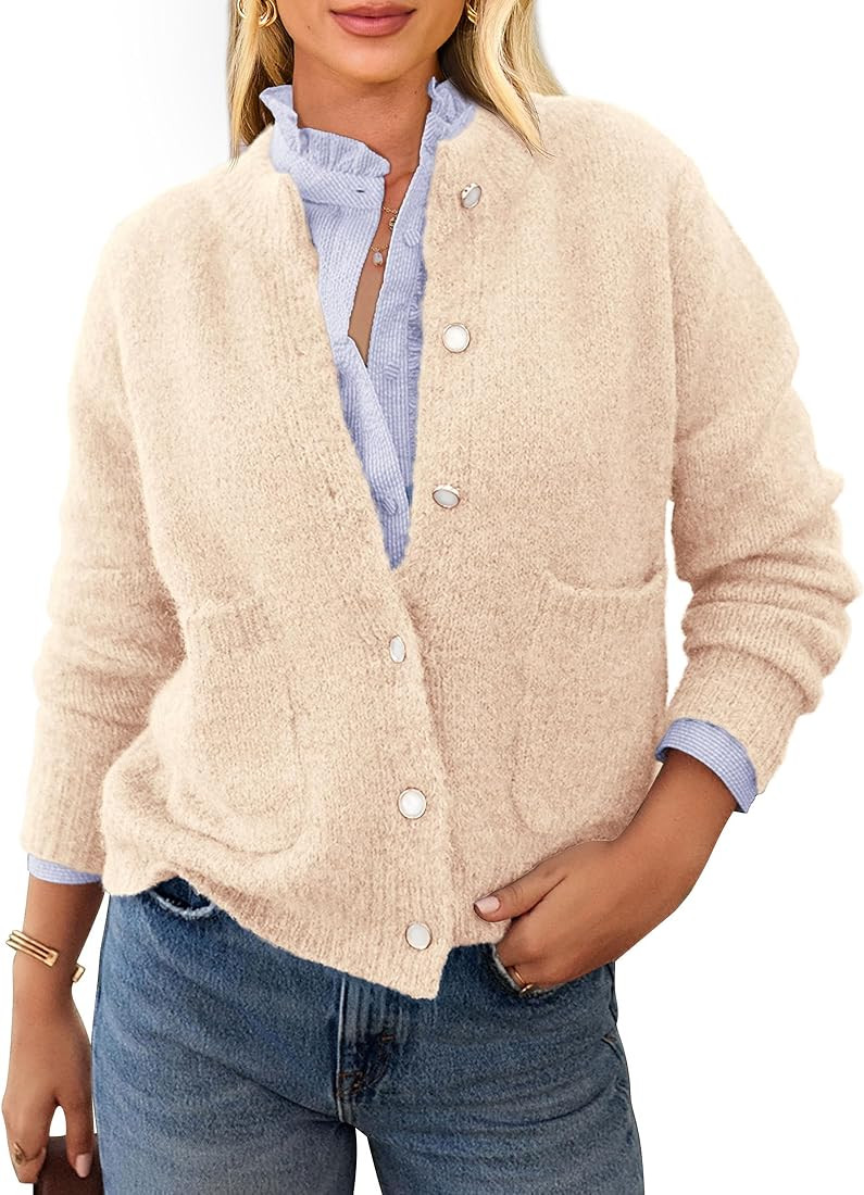 PRETTYGARDEN Women's Knit Cardigan Sweaters Casual Long Sleeve Open Front Button Up Ribbed Fall S... | Amazon (US)