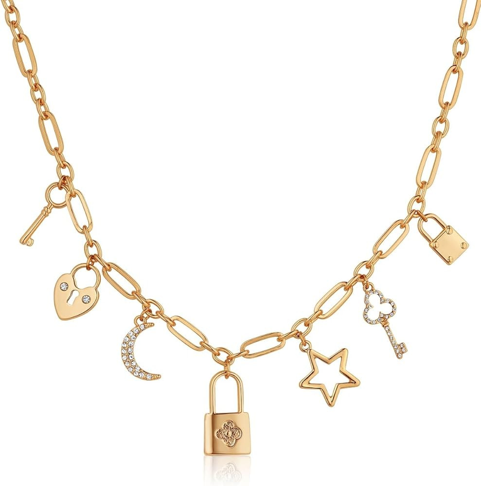 Humble Chic Gold Charm Necklace for Women - Paperclip Chain Necklace with Trendy Charms, Chunky S... | Amazon (US)