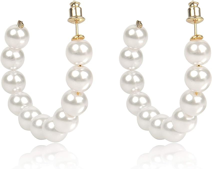 Believe London Pearl Hoop Earrings for Women Pearl Drop Gold Silver Stack Layer Dangle Healing El... | Amazon (US)