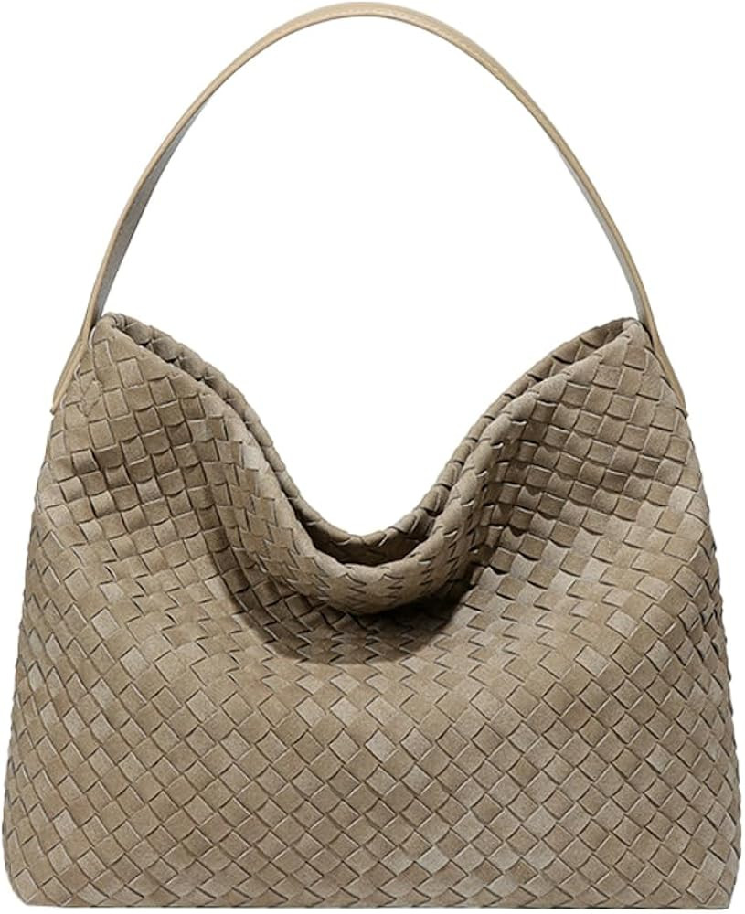 Woven Suede Shoulder Bag for Women Suede Hobo Bag Tote Elegant Handbag Satchel for Work Travel | Amazon (US)