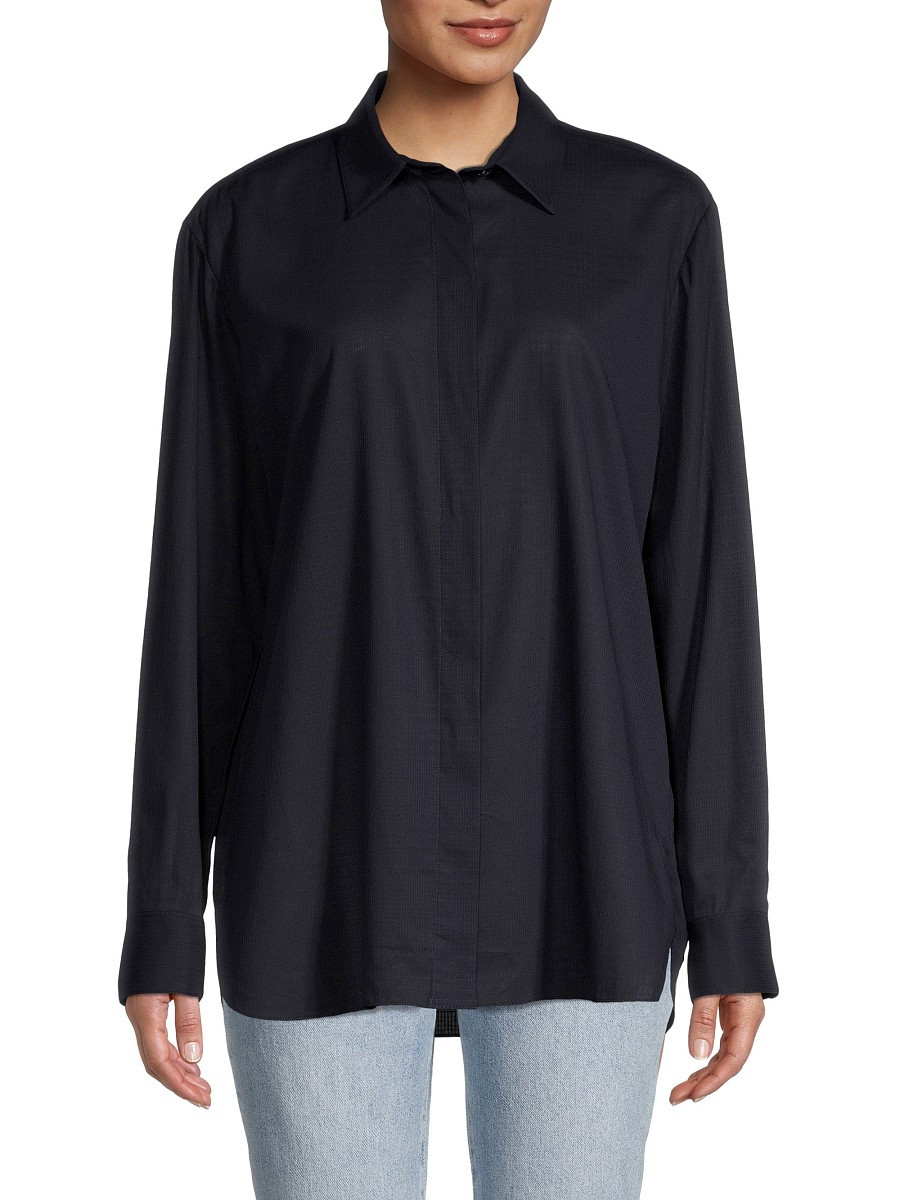 Theory Women's Classic Menswear Button-Down Shirt - Navy - Size L | Saks Fifth Avenue OFF 5TH