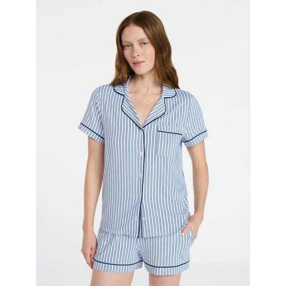 Joyspun Women's Dreamy Soft Collection Notch Collar Top and Shorts Pajama Set, 2-Piece, Sizes XS-... | Walmart (US)