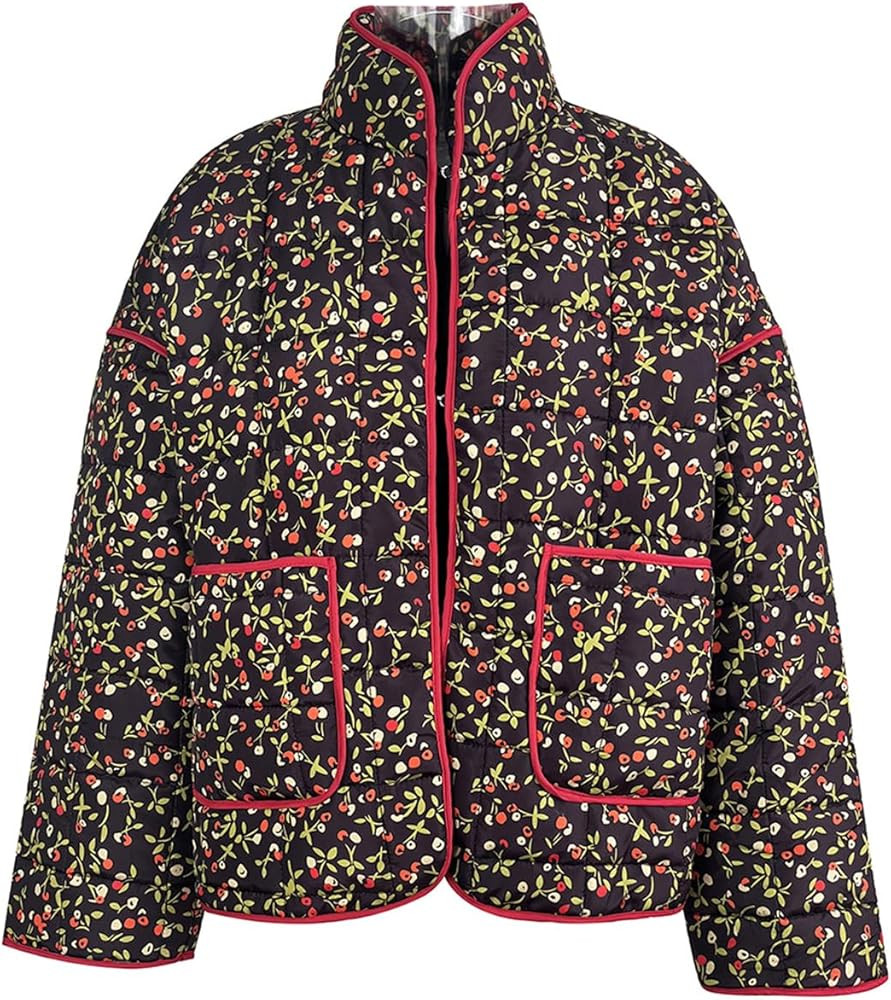 VAOYIU Women's Cropped Puffer Jacket Vintage Cardigan Floral Printed Lightweight Open Front Padded Q | Amazon (US)