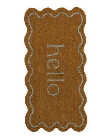 20x40 Holly Hello Wide Wavy Edge Glitter Printed Coir Doormat | TJ Maxx