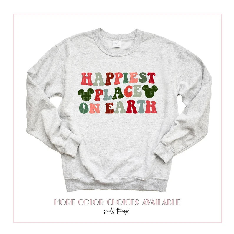 Happiest Place On Earth Sweatshirt, Christmas Disney Sweatshirt, Disneyland Shirt, Disney Xmas Sh... | Etsy (US)